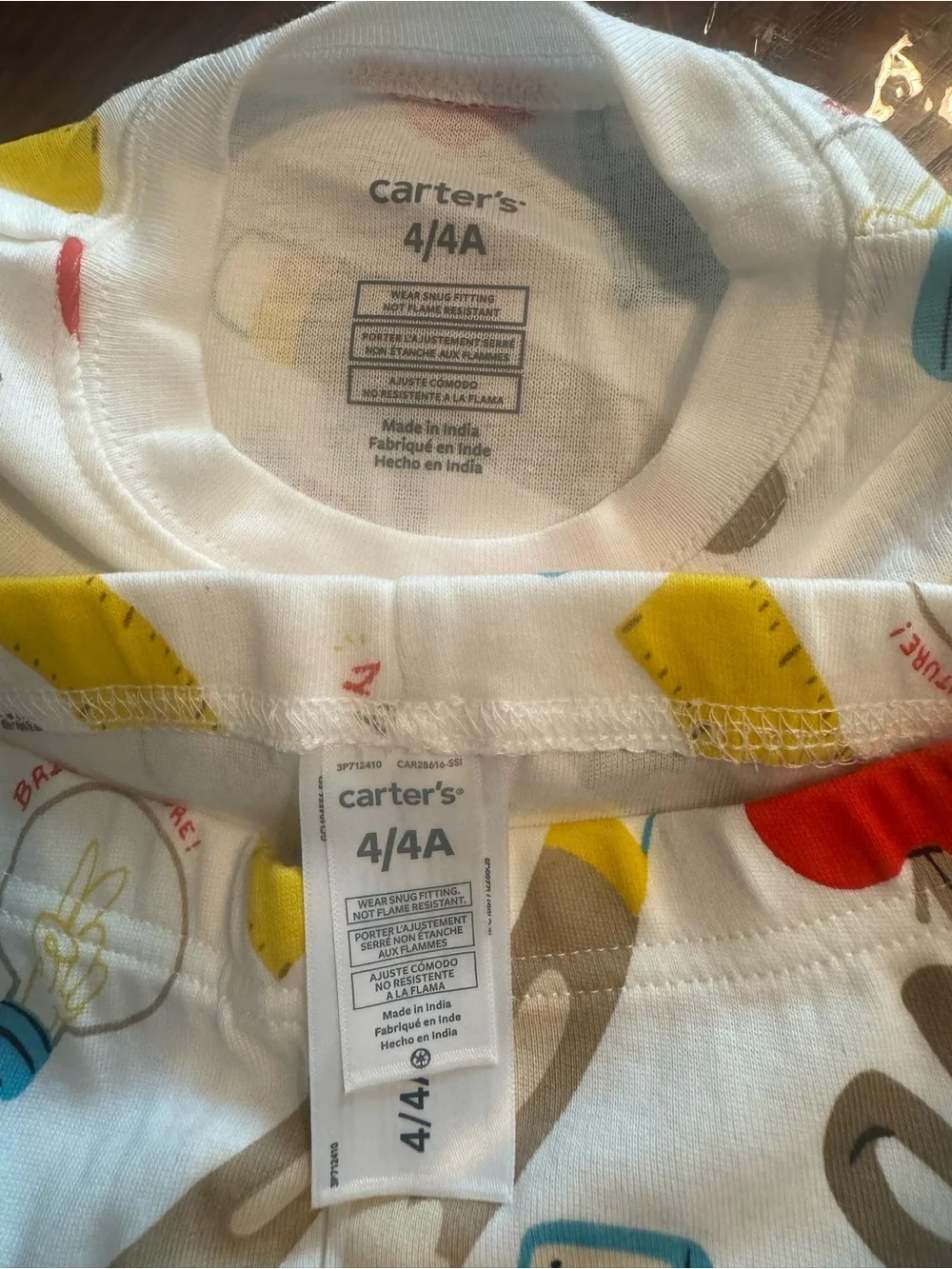 Carter's White Kids Pajama Set with School Supply Print